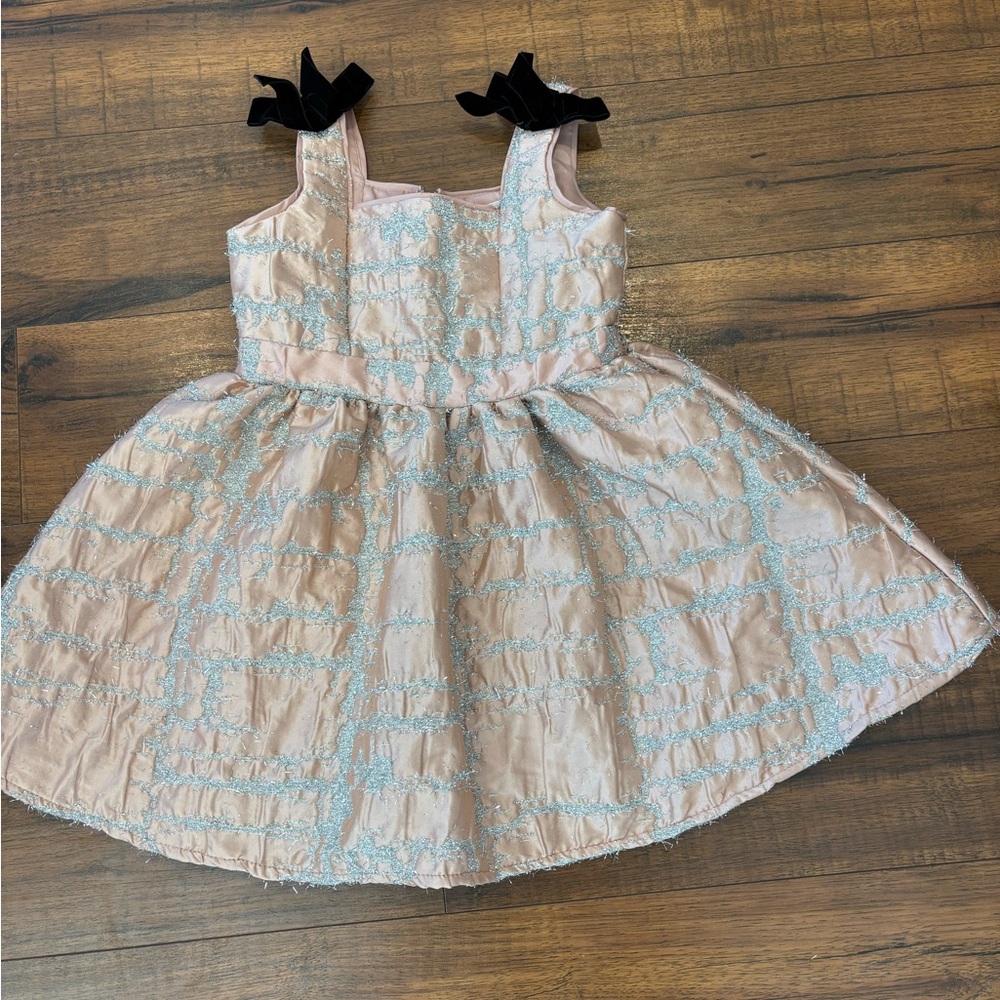 A Loves A Girls Glitter Velvet Bow Party Dress Size 6 Pink Silver NWT